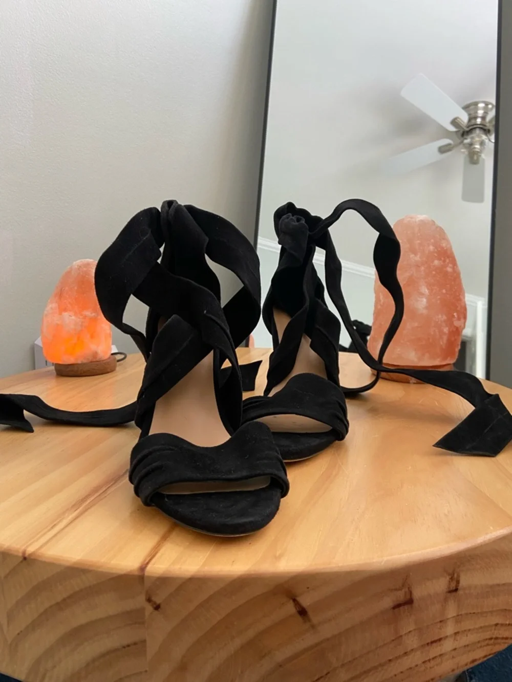 RAYE Black Wrap Lace-Up Heeled Sandals